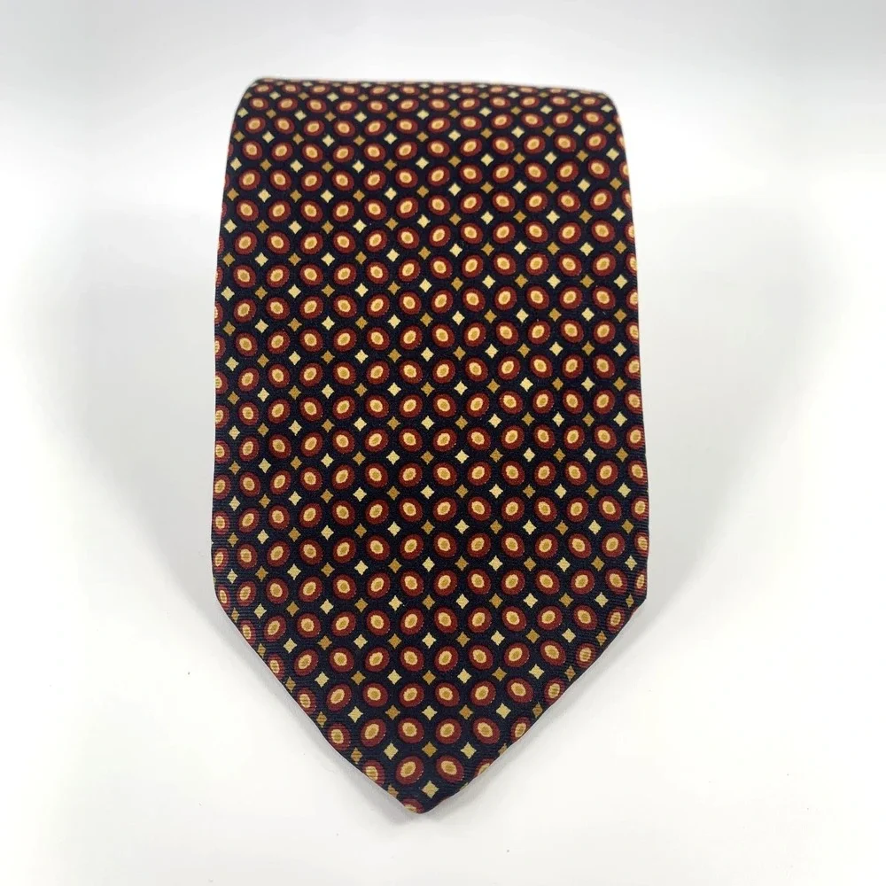 Brooks Brothers MAKERS Mens Tie Black w/ Burgundy & Ivory Geomentric Design XL
